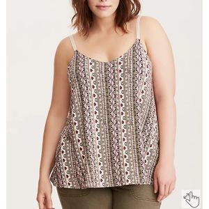 Torrid Pink Border Print Crochet Trim Swing Tank